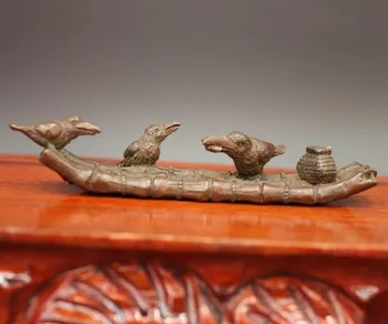 10.5 CM Chinese red Copper fish hawk ossifrage fishing vessel bamboo raft Statue 
10.5 CM Chinese red Copper fish hawk ossifrage fishing vessel bamboo raft Statue