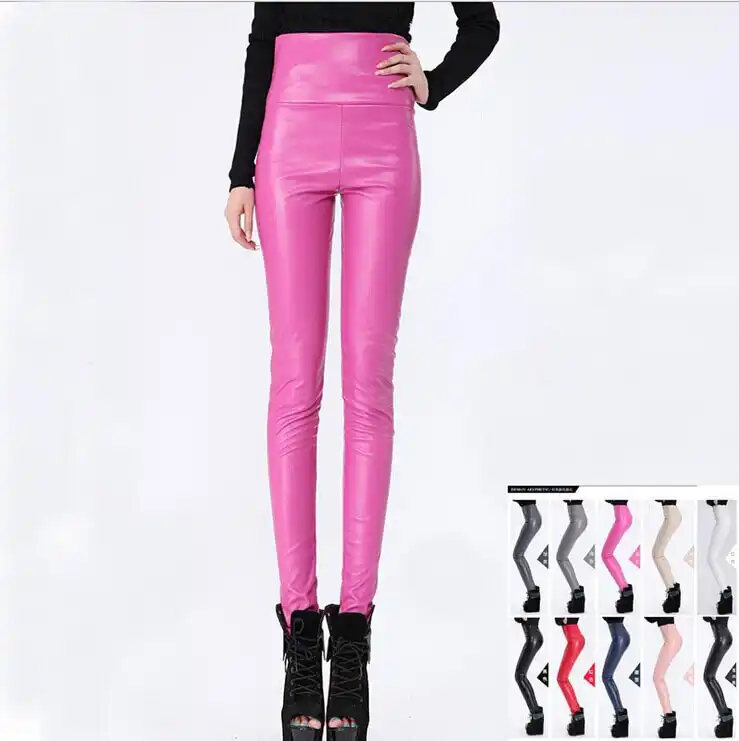 pink leather pants womens