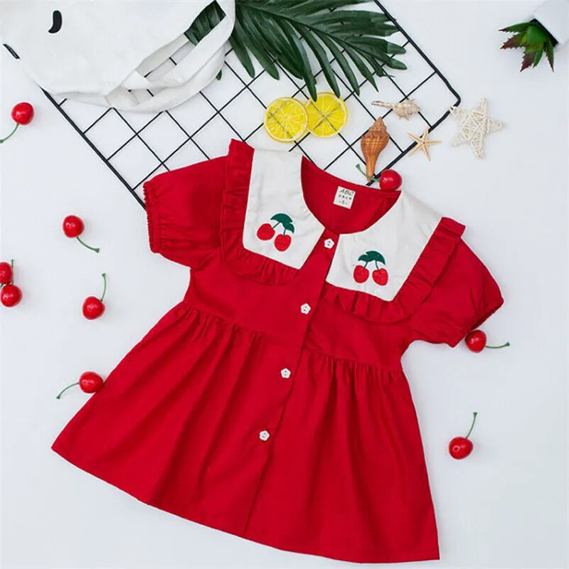 Retro Girl Embroidery Cherry Dress Kids Baby Girl Princess Dress Puff Sleeve Peter pan Collar Mini Dress Children Red Dress
Retro Girl Embroidery Cherry Dress Kids Baby Girl Princess Dress Puff Sleeve Peter pan Collar Mini Dress Children Red Dress
