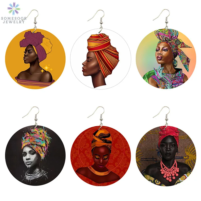 SOMESOOR Vintage Wooden Drop Earrings AFRO Fabric Headwrap Woman Black Art Portrait Printed African Wood Jewelry For Girl Lady
SOMESOOR Vintage Wooden Drop Earrings AFRO Fabric Headwrap Woman Black Art Portrait Printed African Wood Jewelry For Girl Lady