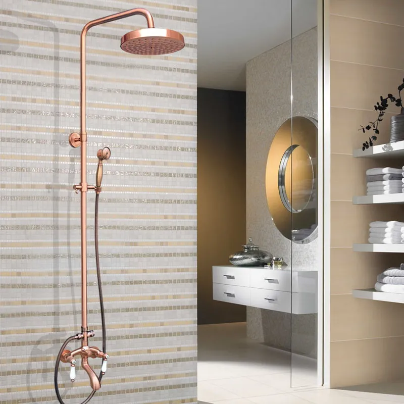 Antique Red Copper Wall Mounted Rainfall Bathroom 7.7" inch Round Rain Shower Faucet Set Dual Ceramic Handle Tub Tap arg562
Antique Red Copper Wall Mounted Rainfall Bathroom 7.7" inch Round Rain Shower Faucet Set Dual Ceramic Handle Tub Tap arg562