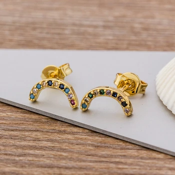 New Fashion Delicate Cute Gold CZ Zircon Crystal Bend Stud Earrings Rainbow Color Romantic Love Stud Earrings Women Jewelry
New Fashion Delicate Cute Gold CZ Zircon Crystal Bend Stud Earrings Rainbow Color Romantic Love Stud Earrings Women Jewelry