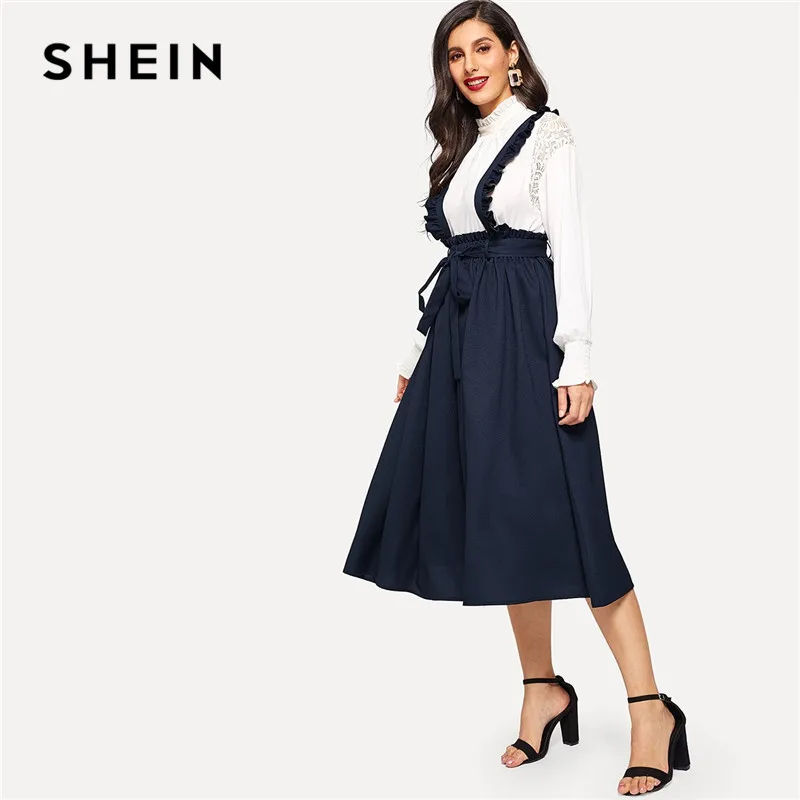 SHEIN Navy Classy Retro High Waist Flare Belted Skirt With Frilled Strap Women Spring Elastic Waist High Street Midi Skirt
SHEIN Navy Classy Retro High Waist Flare Belted Skirt With Frilled Strap Women Spring Elastic Waist High Street Midi Skirt
