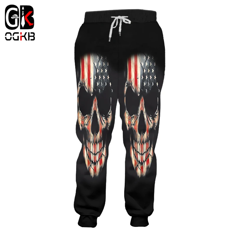 

OGKB New Fashion Unisex Hiphop Punk Casual Pants Pantalon Hombre Women/mens Cool Print American Flag 3d Sweatpants Skull Joggers