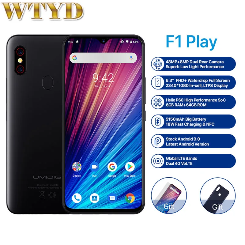 UMIDIGI F1 Play 6GB 64GB Android 9.0 Moblile Phone 48MP Camera 5150mAh 6.3"FHD+ Helio P60 Global Version Smartphone Dual 4G
UMIDIGI F1 Play 6GB 64GB Android 9.0 Moblile Phone 48MP Camera 5150mAh 6.3"FHD+ Helio P60 Global Version Smartphone Dual 4G
