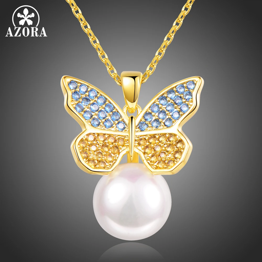 AZORA High Quality Champagne and Blue Cubic Zirconia Butterfly Necklaces Pearl Pendant for Women Wedding Gold Jewelry TN0273
AZORA High Quality Champagne and Blue Cubic Zirconia Butterfly Necklaces Pearl Pendant for Women Wedding Gold Jewelry TN0273