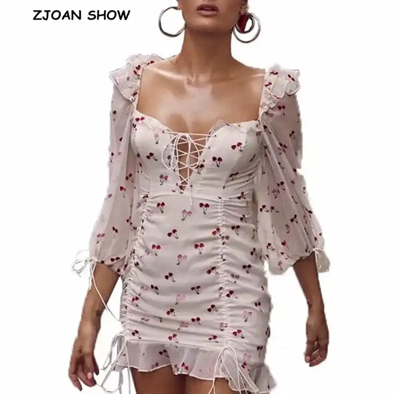 white cherry print dress