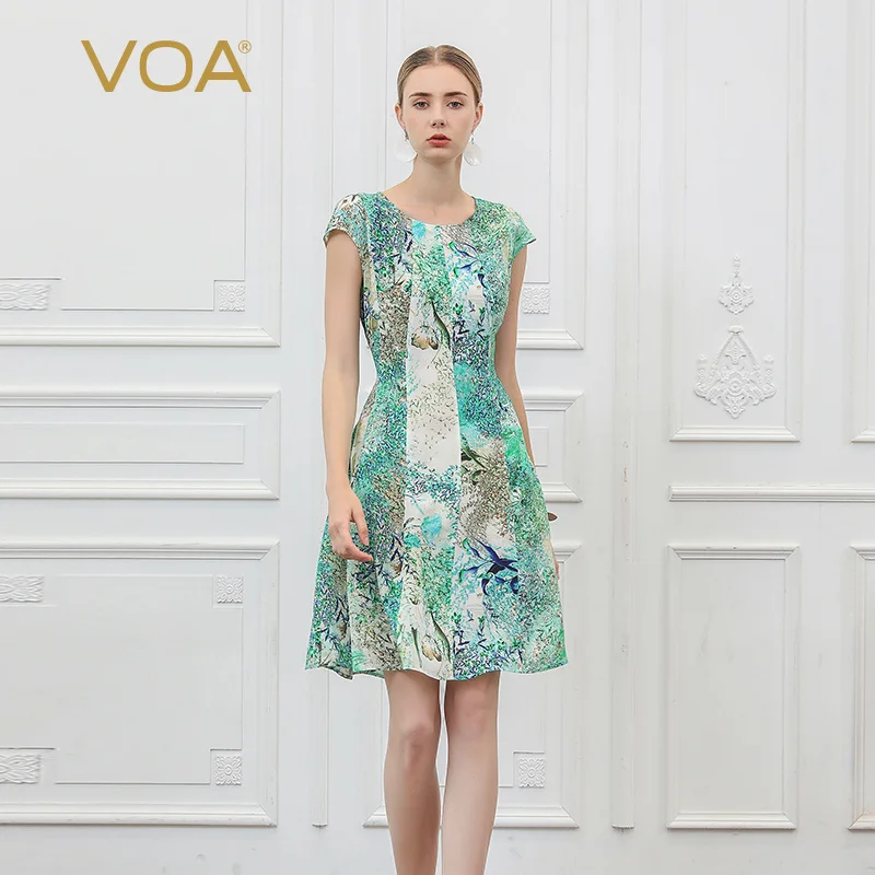 VOA Silk Printed Beach Dresses Women Boho Midi Dress Elegant Ladies Slim Summer Short Sleeve vestido Green Clothes modis A9126
VOA Silk Printed Beach Dresses Women Boho Midi Dress Elegant Ladies Slim Summer Short Sleeve vestido Green Clothes modis A9126