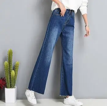 Casual jeans denim plus size cotton blend wide leg pants for women high waist capris autumn spring new fashion loose hdq0701 | Женская