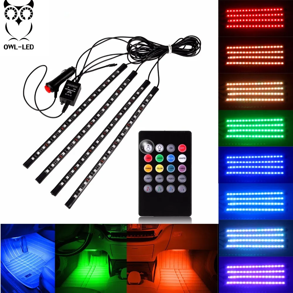 OWL-LED 4pcs Car RGB LED Strip Music control colorful flash interior decorative lights atmosphere lights 12v
OWL-LED 4pcs Car RGB LED Strip Music control colorful flash interior decorative lights atmosphere lights 12v