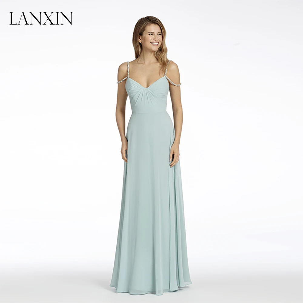 Mint Green Chiffon Long Bridesmaid Dress A Line Beading Straps Sweetheart Women Formal Party Dress for Weddings
Mint Green Chiffon Long Bridesmaid Dress A Line Beading Straps Sweetheart Women Formal Party Dress for Weddings
