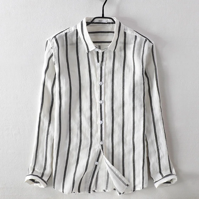 2018 New men's striped casual linen shirt loose cotton and ramie stripes shirt men square collar autumn shirts male chemise 
2018 New men's striped casual linen shirt loose cotton and ramie stripes shirt men square collar autumn shirts male chemise