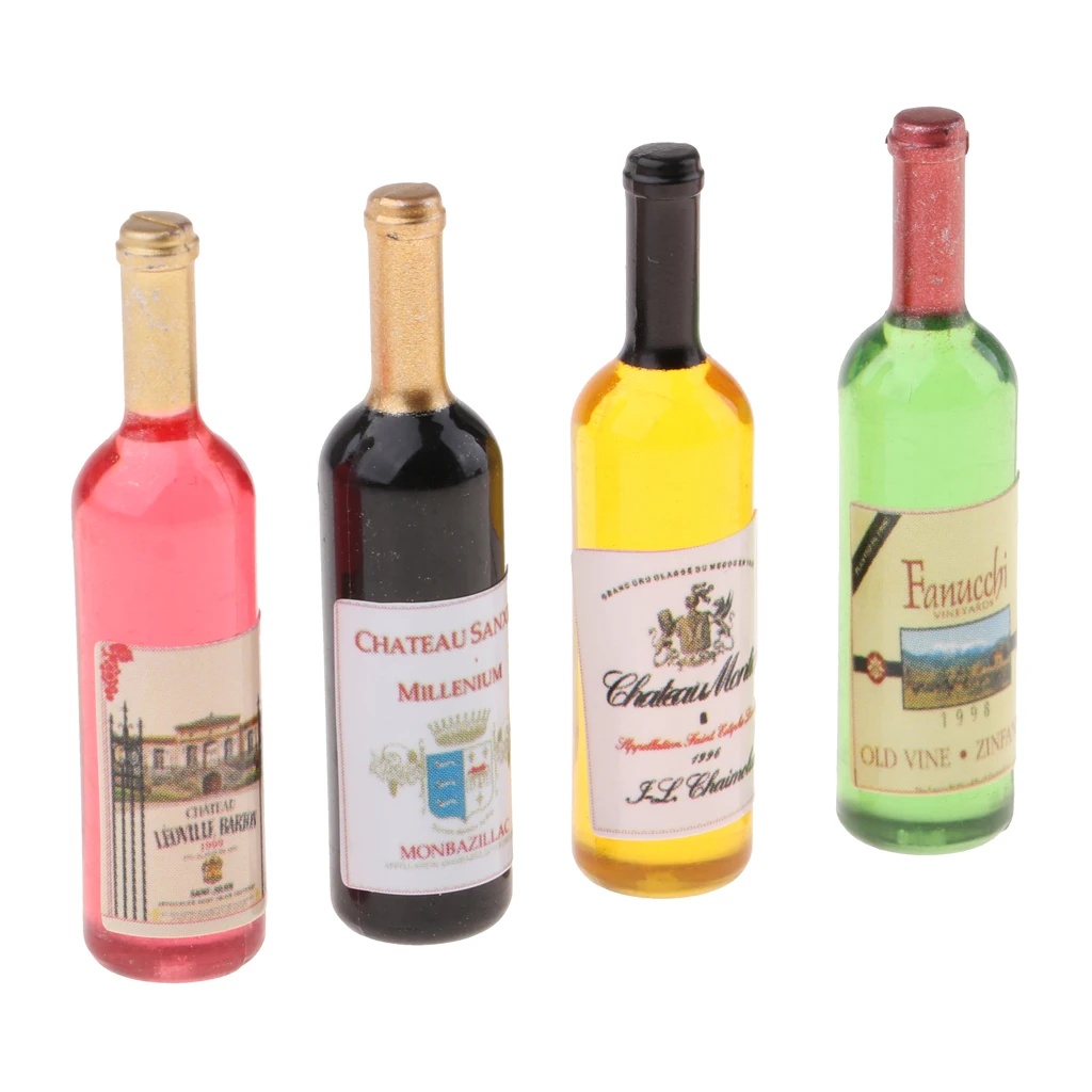 4PCS 1/12 Dollhouse Miniature Liquor Bottles Red Wine Bottles Models 4PCS 1/12 Dollhouse Miniature Liquor Bottles Red Wine Bottles Models