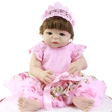Wholesale Baby Reborn Dolls 23” Lifelike Full Silicone Vinyl Baby Born with Smooth Hair Real looking Girl Baby Dolls Bathe Gift