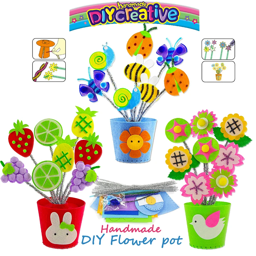 DIY Colorful Sewing Kit for Kids Beginners 3 Assorted Design Sewing Pattern Non-woven Flower pot Art & Crafts Educational Toys
DIY Colorful Sewing Kit for Kids Beginners 3 Assorted Design Sewing Pattern Non-woven Flower pot Art & Crafts Educational Toys