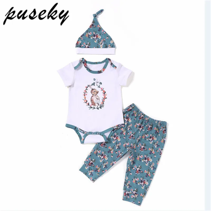 Puseky 3Pcs Newborn Infant Baby Girls Clothes Sets Roupa Infantil Tops Short Sleeve Bunny Floral Pants Caps Outfits Girl 0-24M
Puseky 3Pcs Newborn Infant Baby Girls Clothes Sets Roupa Infantil Tops Short Sleeve Bunny Floral Pants Caps Outfits Girl 0-24M