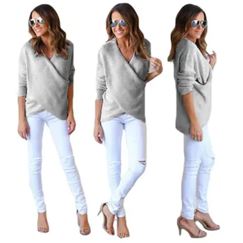 Womens Long Sleeve Fashion Sweaters Casual V Neck Cross Bandage Autumn Winter Pullover Sweater Fashion Clothes For Ladies
Womens Long Sleeve Fashion Sweaters Casual V Neck Cross Bandage Autumn Winter Pullover Sweater Fashion Clothes For Ladies