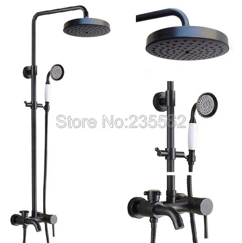 

Black Oil Rubbed Bronze Cold and Hot Water Mixer Shower Tap Bathroom Rain Shower Faucet Set with Tub Spout Faucets lrs346