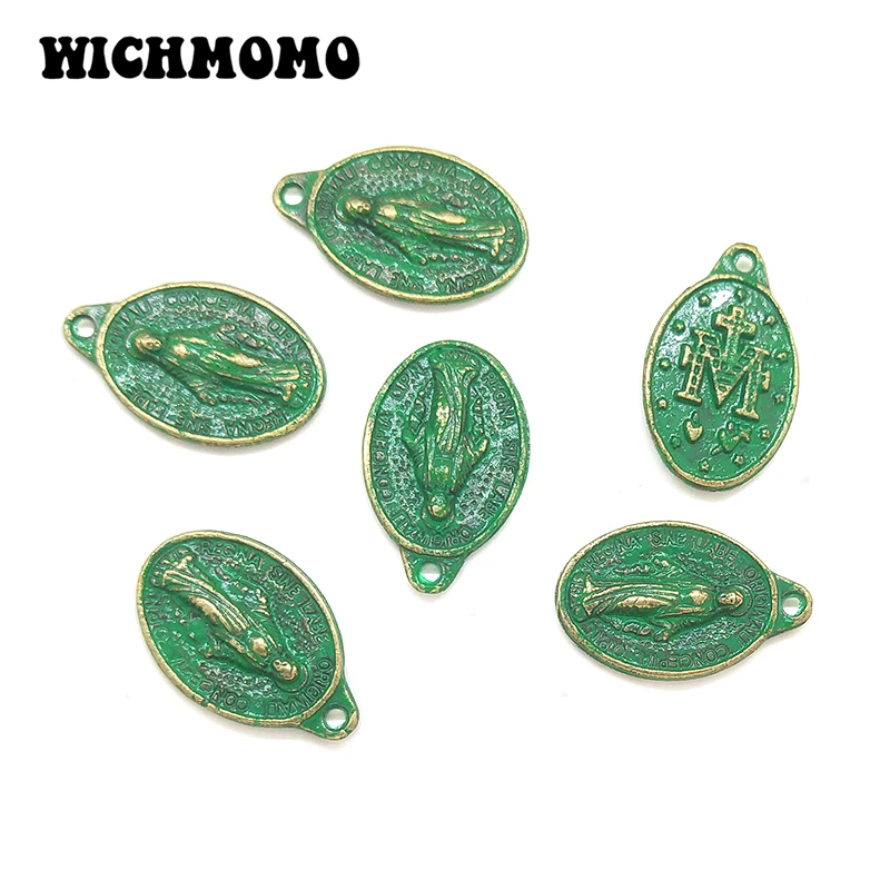 

10pcs/bag Retro Patina Plated Zinc Alloy Green Oval Virgin Mary Charms 16*25MM For DIY Necklace Accessories