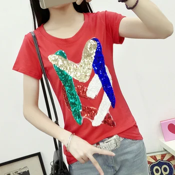 2017 Korean Fashion Spring Summer Short Sleeve T-shirt Big Size Sequined Letter White Cotton Tops Slim Female Basic T Shirts
2017 Korean Fashion Spring Summer Short Sleeve T-shirt Big Size Sequined Letter White Cotton Tops Slim Female Basic T Shirts