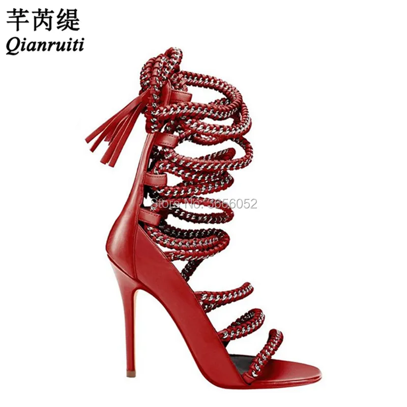 Qianruiti Chain Rope Strappy High Heels Lace Up Sandalias Mujer Cut Outs Summer Boots Open Toe Ladies Shoes Gladiator Sandals
Qianruiti Chain Rope Strappy High Heels Lace Up Sandalias Mujer Cut Outs Summer Boots Open Toe Ladies Shoes Gladiator Sandals