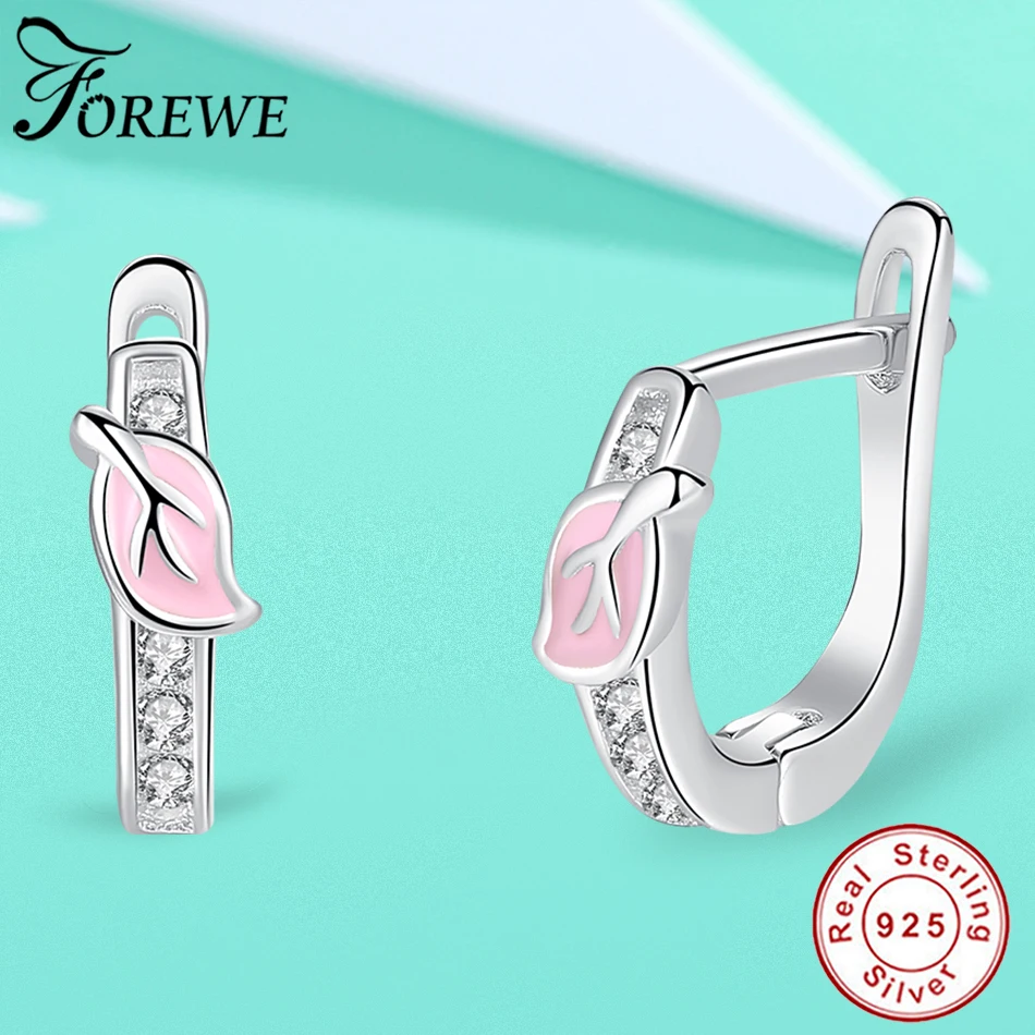 FOREWE 100% 925 Sterling Silver Earrings Pave AAA Zirconia Pink Enamel Leaf Stud Earring for Girls Kids Children Fashion Jewelry
FOREWE 100% 925 Sterling Silver Earrings Pave AAA Zirconia Pink Enamel Leaf Stud Earring for Girls Kids Children Fashion Jewelry