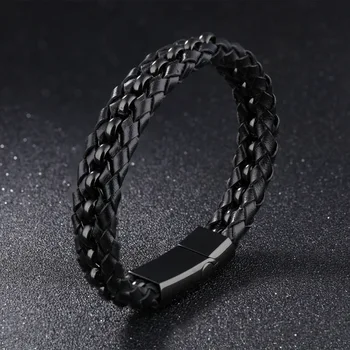 Men's Titanium Steel Black Clip Chain Leather Bracelet 2019 New Trend Double-safety-clasps Charm Bracelets
Men's Titanium Steel Black Clip Chain Leather Bracelet 2019 New Trend Double-safety-clasps Charm Bracelets
