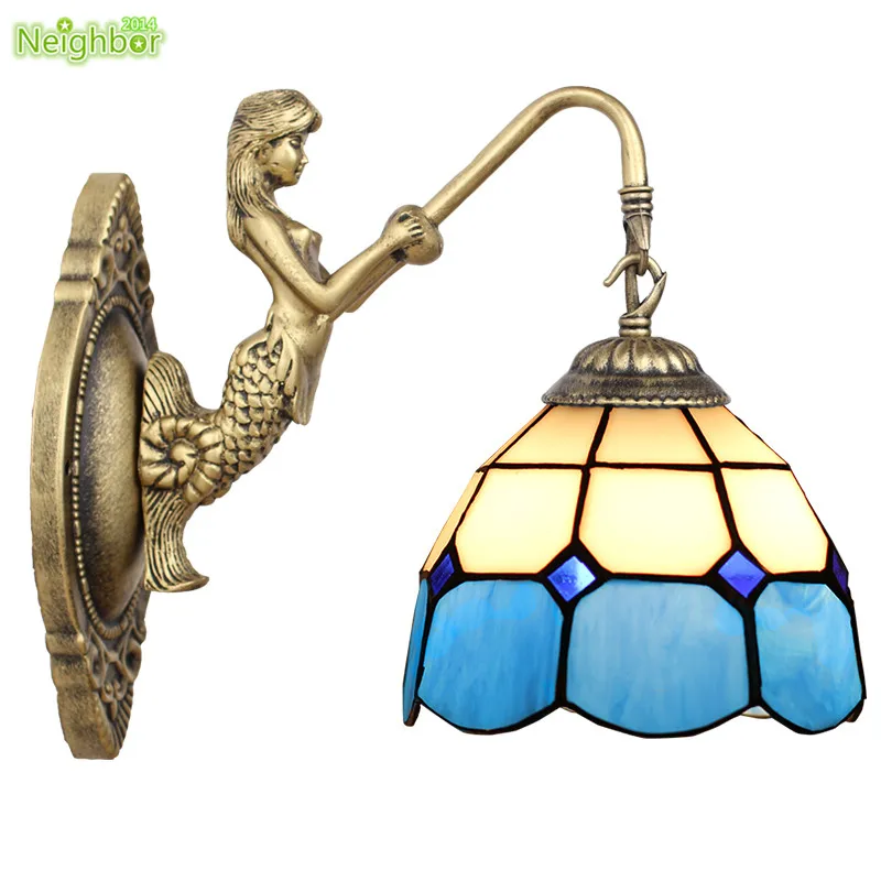 Tiffany Fashion Mermaid Wall light Bedroom Bedside Wall Lamp Mediterranean Stained Glass Mirror Front Lamp Sconce E27 LED BULB
Tiffany Fashion Mermaid Wall light Bedroom Bedside Wall Lamp Mediterranean Stained Glass Mirror Front Lamp Sconce E27 LED BULB