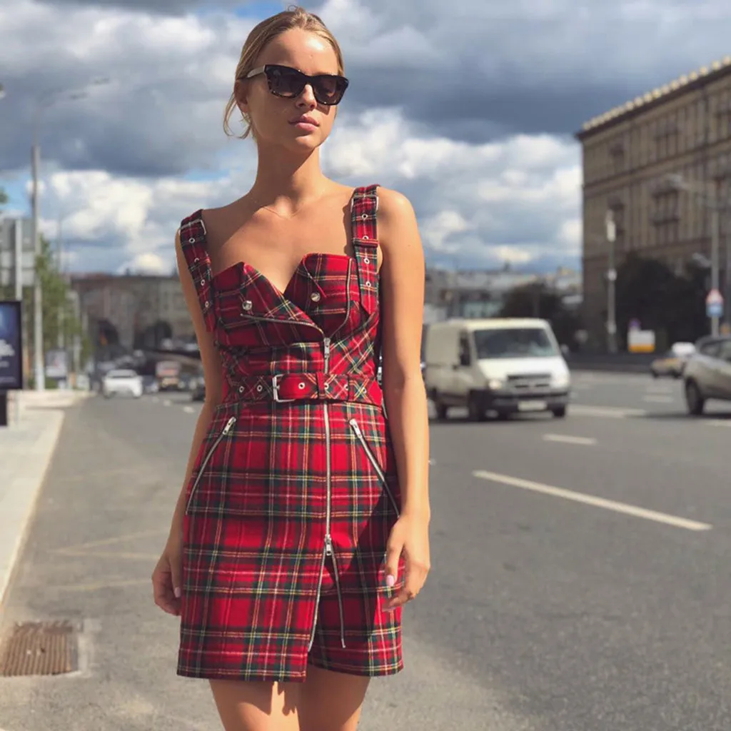 Handsome Fashion Women Street Gothic Style Punk Retro Plaid Irregular Zipper Straps V-neck Dress Woven Fabric vestidos OY41*
Handsome Fashion Women Street Gothic Style Punk Retro Plaid Irregular Zipper Straps V-neck Dress Woven Fabric vestidos OY41*