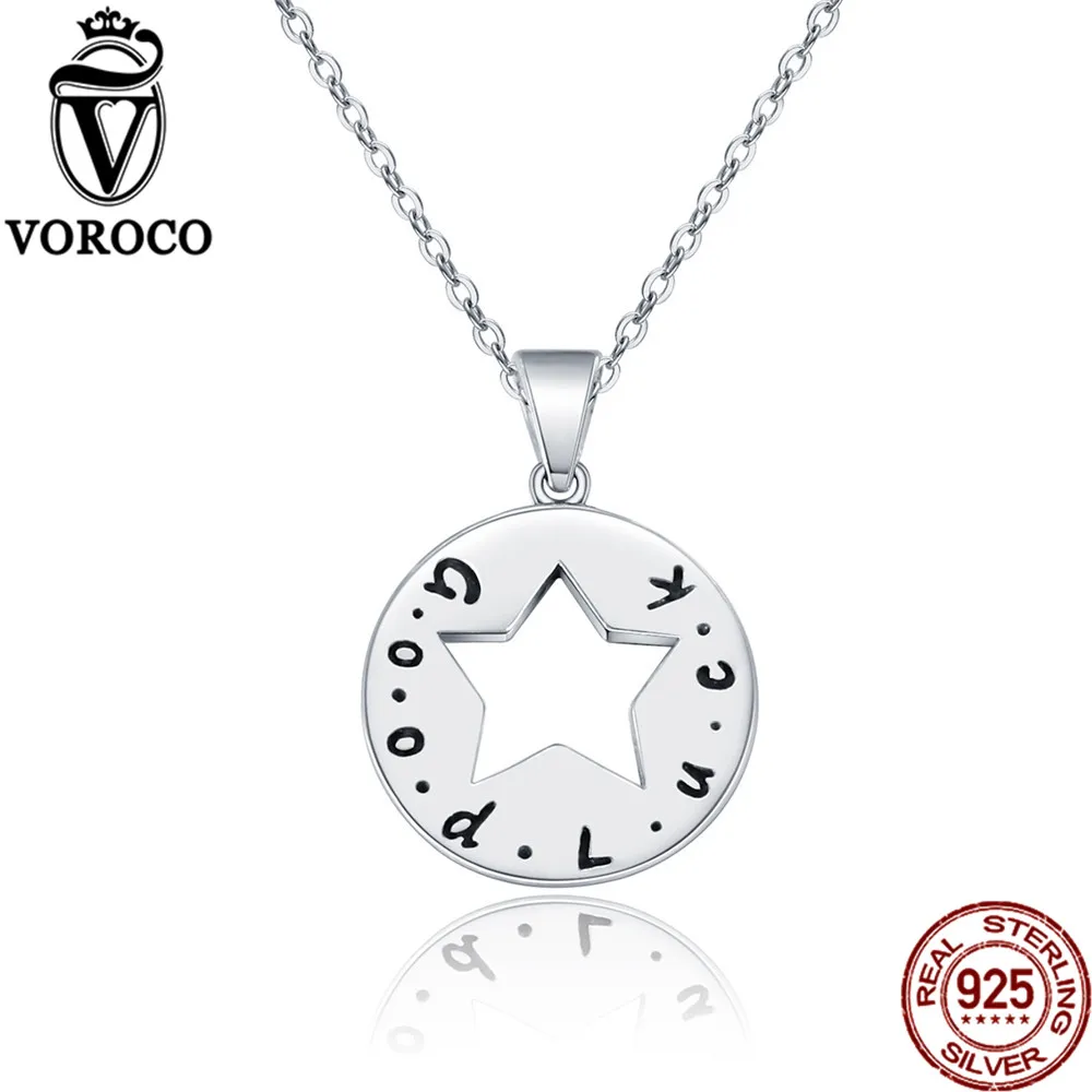 VOROCO 2017 Genuine 925 Sterling Silver Simple Good Luck Letter Round and Star Pendant Necklace for Women Wedding Fine Jewelry
VOROCO 2017 Genuine 925 Sterling Silver Simple Good Luck Letter Round and Star Pendant Necklace for Women Wedding Fine Jewelry