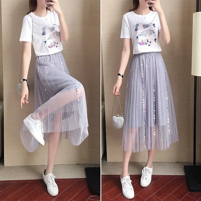 2019 Fashion Women's Clothing O-neck Short Sleeves Flower Embroidery Mesh Two Pieces Summer Women's Sets Female
2019 Fashion Women's Clothing O-neck Short Sleeves Flower Embroidery Mesh Two Pieces Summer Women's Sets Female