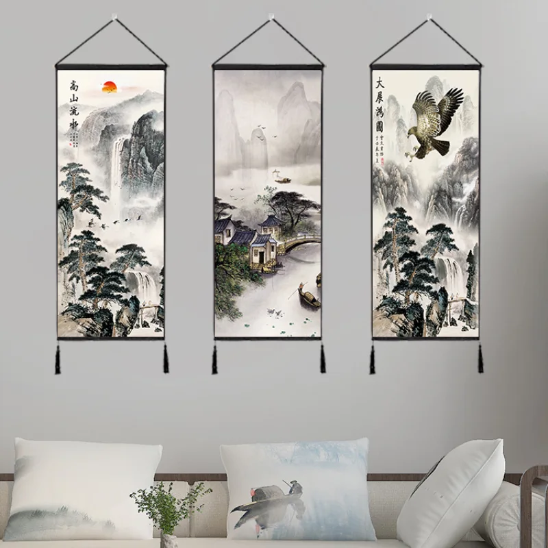 Chinese Landscape Mountains And Waters Painting Home Decor Wall Hanging Tapestry Cotton Linen Scroll Painting with Tassels
Chinese Landscape Mountains And Waters Painting Home Decor Wall Hanging Tapestry Cotton Linen Scroll Painting with Tassels