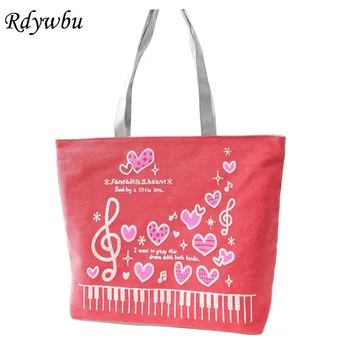 

Rdywbu Women Handbag Landscape Print Music Notation Cartoon Canvas Daily Shopping Soft Sling Foldable Shoulder Bag Tote Purse