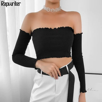 Rapwriter Sexy Off Shoulder Ruffles Ribbed Stretch Black T-Shirt Women 2020 Autumn Streetwear Slash Neck Long Sleeve Crop Top
Rapwriter Sexy Off Shoulder Ruffles Ribbed Stretch Black T-Shirt Women 2020 Autumn Streetwear Slash Neck Long Sleeve Crop Top