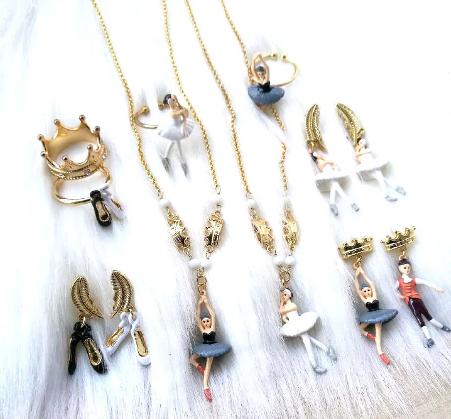 CSxjd Handmade design Enamel Ballet feather white swan girl ballerina earrings Necklace and ring
CSxjd Handmade design Enamel Ballet feather white swan girl ballerina earrings Necklace and ring
