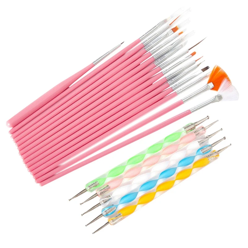 Nail Brush Art Brushes Set 20Pcs Design Diy Dotting Tools Professional Painting Pen light Pink | Красота и здоровье