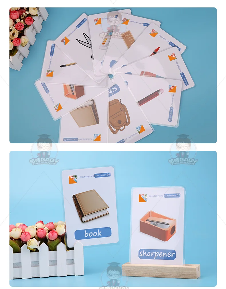 stationery english words cards with picture for kids gift