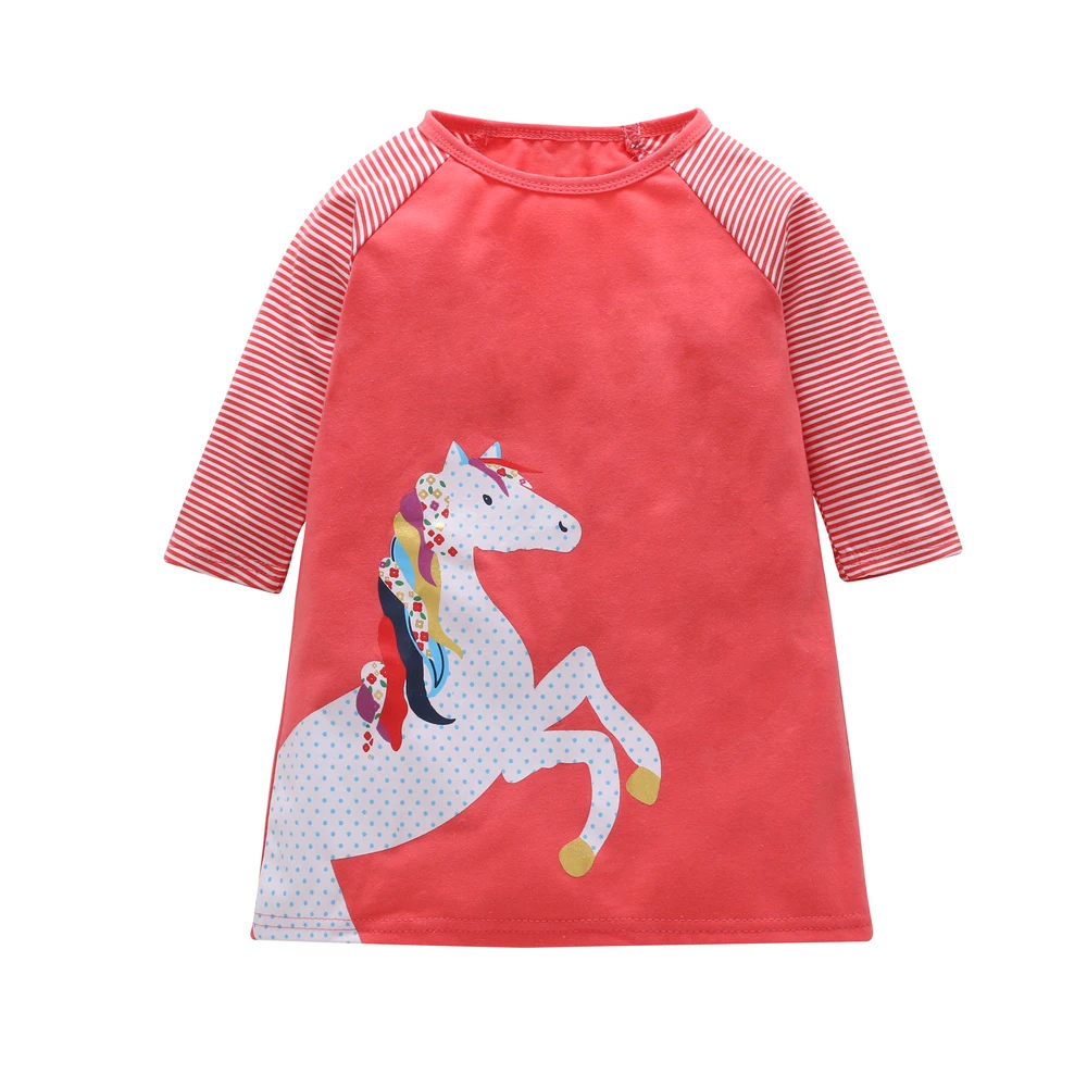Spring Girls Dress 2018 Striped Long Sleeve Kids Costumes For Girls Princess Unicorn Print Party Dresses Autumn Children Clothes (2)