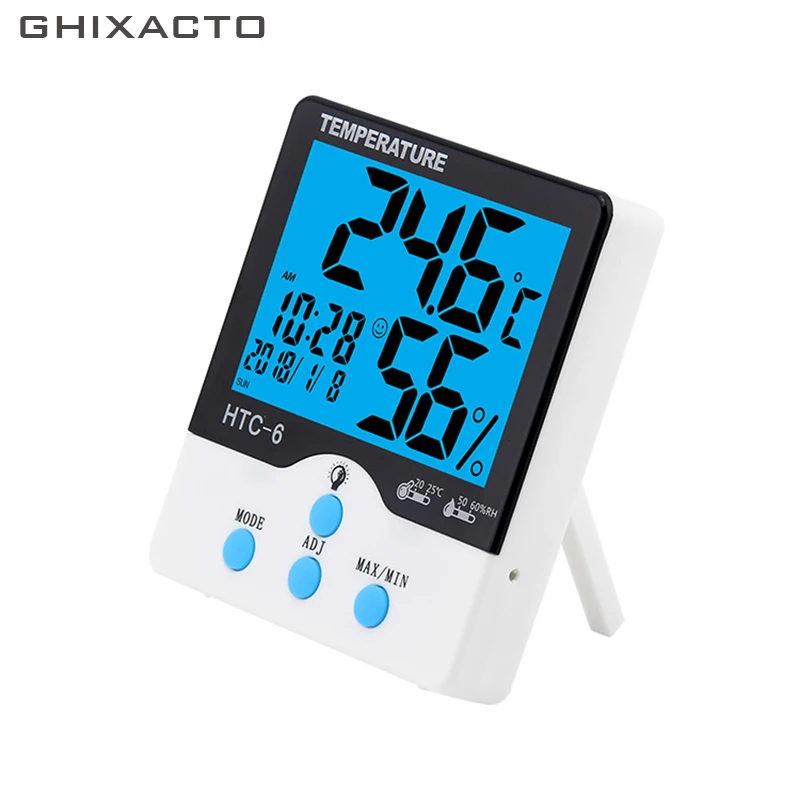 Blue Backlight LCD Digital Thermometer Hygrometer Alarm Clock C/F Temperature Humidity Meter Room Kitchen Weather Station HTC-6
Blue Backlight LCD Digital Thermometer Hygrometer Alarm Clock C/F Temperature Humidity Meter Room Kitchen Weather Station HTC-6