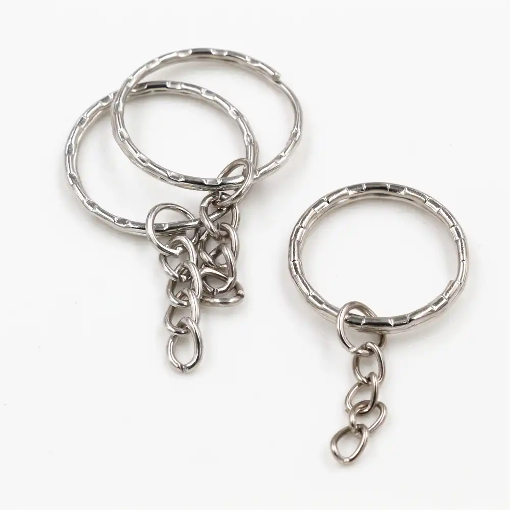 rhodium colors plated 50mm long round split keychain keyrings