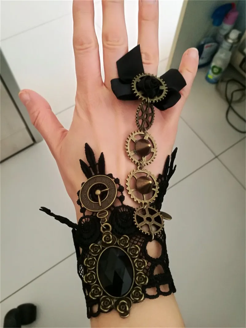 New Vintage Gear Victorian Gothic Steampunk Bracelet Wristband with Ring Lace Bowknot Wrist Cuff Cosplay Accessories
New Vintage Gear Victorian Gothic Steampunk Bracelet Wristband with Ring Lace Bowknot Wrist Cuff Cosplay Accessories