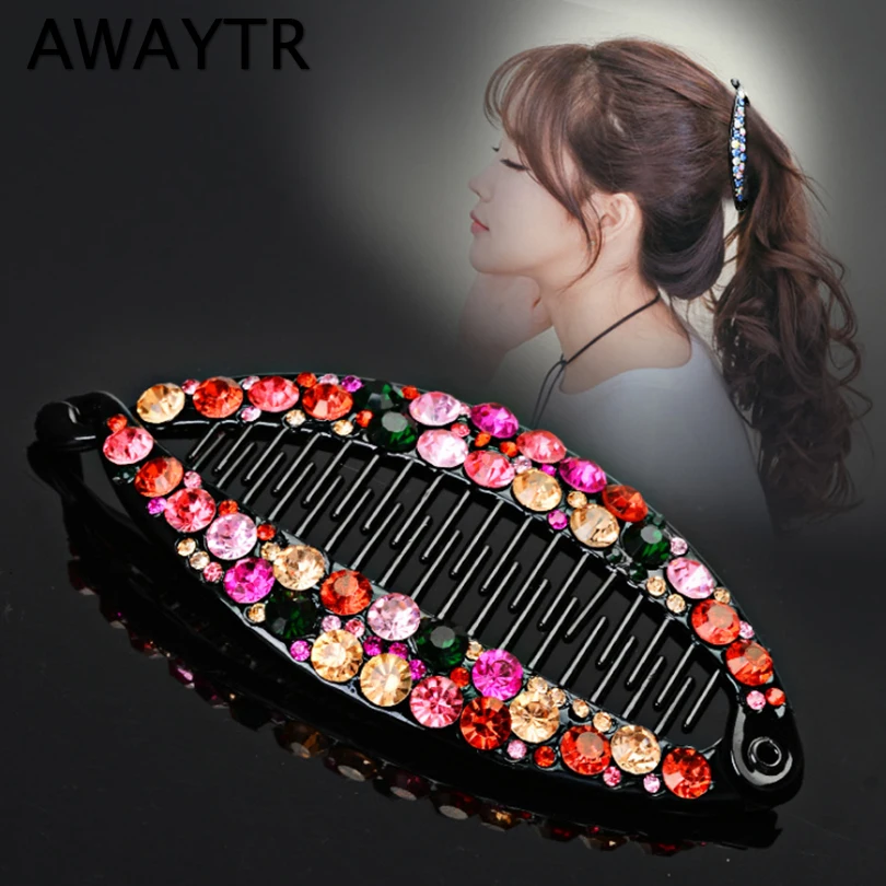 AWAYTR New Fashion Hair Clips Women Banana Barrettes Plastic Color Rhinestone Hair Claws Pins Clamps for Girls Hair Accessories
AWAYTR New Fashion Hair Clips Women Banana Barrettes Plastic Color Rhinestone Hair Claws Pins Clamps for Girls Hair Accessories