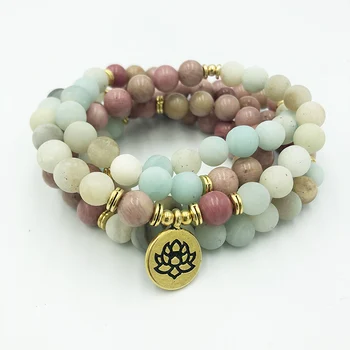 108 Prayer beads Healing Meditation Bracelet & Necklace Matte Amazonite Rhodonite Stone Yoga Lotus OM Bracelet Gift Women
108 Prayer beads Healing Meditation Bracelet & Necklace Matte Amazonite Rhodonite Stone Yoga Lotus OM Bracelet Gift Women