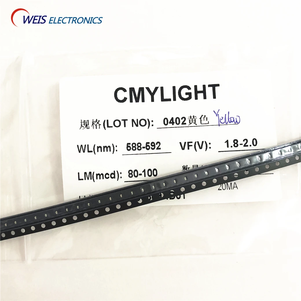 100pcs 0402 yellow led 1.0*0.5mm SMD lamps 588-592nm 80-100mcd 1.8-2.0v 20mA light beads 
100pcs 0402 yellow led 1.0*0.5mm SMD lamps 588-592nm 80-100mcd 1.8-2.0v 20mA light beads