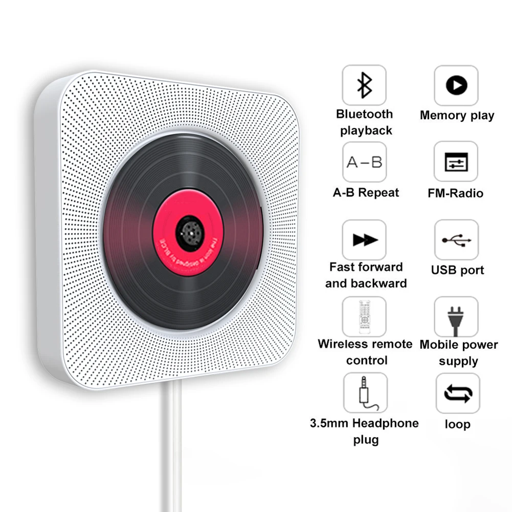 (remark) 4 color US/EU/UK plug Portable CD Player Wall Mountable Bluetooth Remote Control FM Radio HiFi Speaker with USB 3.5mm
(remark) 4 color US/EU/UK plug Portable CD Player Wall Mountable Bluetooth Remote Control FM Radio HiFi Speaker with USB 3.5mm