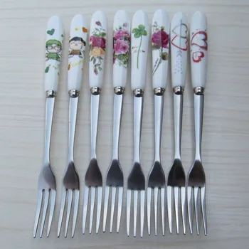 Wholesale Bone china tableware ceramic handle stainless steel fruit fork print small fashion
Wholesale Bone china tableware ceramic handle stainless steel fruit fork print small fashion