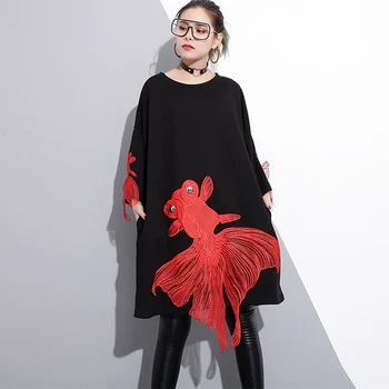 Loose O-Neck Pullovers Dress Women Spring 2018 New Red Goldfish Appliques Dress Casual Plus Size Female Dress YP0850
Loose O-Neck Pullovers Dress Women Spring 2018 New Red Goldfish Appliques Dress Casual Plus Size Female Dress YP0850