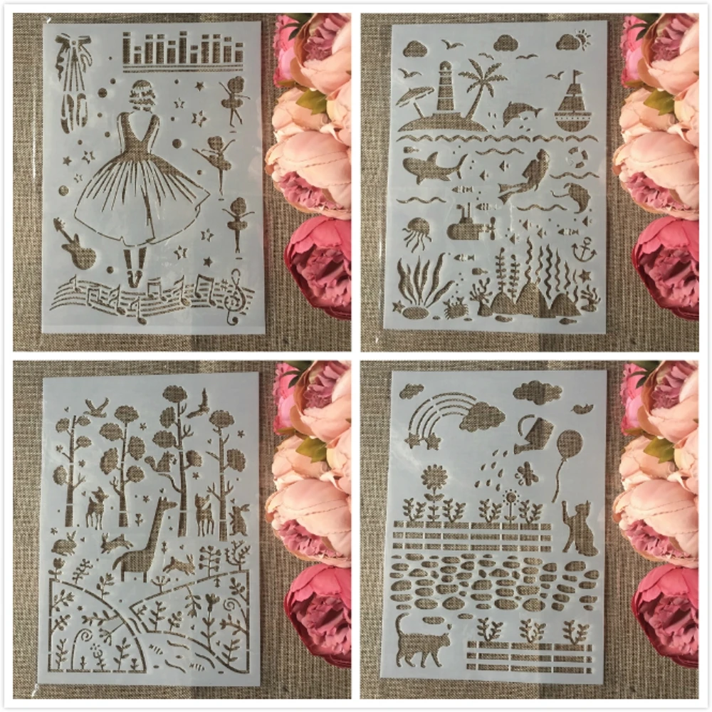4Pcs/Set A4 29cm Ballet Girl Ocean Cat DIY Layering Stencils Painting Scrapbook Coloring Embossing Album Decorative Template
4Pcs/Set A4 29cm Ballet Girl Ocean Cat DIY Layering Stencils Painting Scrapbook Coloring Embossing Album Decorative Template