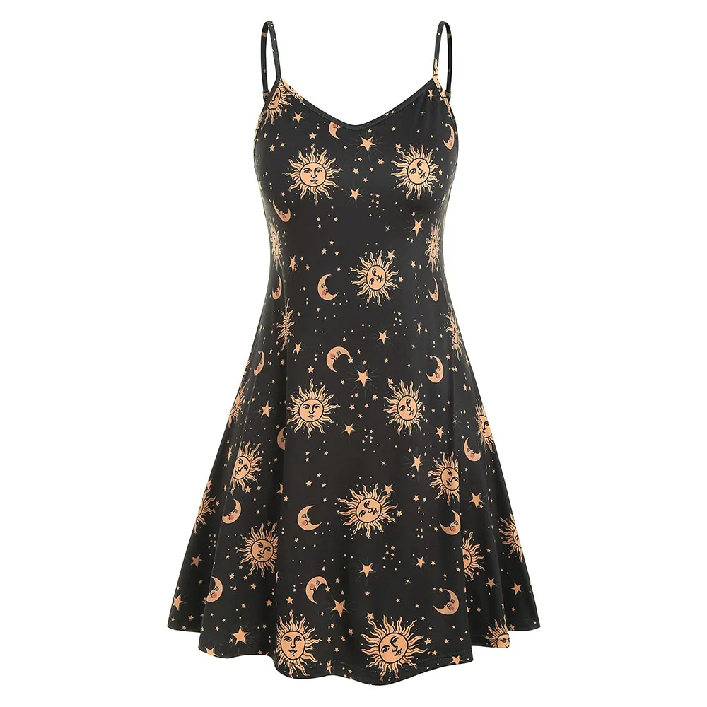 Rosegal Sun Stars Moon Print Plus Size Trapeze Dress Spaghetti Strap Sleeveless A-Line Dress Women Summer Vintage Mini Dress
Rosegal Sun Stars Moon Print Plus Size Trapeze Dress Spaghetti Strap Sleeveless A-Line Dress Women Summer Vintage Mini Dress