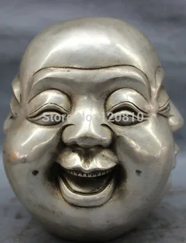 8" Chinese Silver Folk Buddhism 4 Face Happy Laugh Maitreya Buddha Head Statue
8" Chinese Silver Folk Buddhism 4 Face Happy Laugh Maitreya Buddha Head Statue